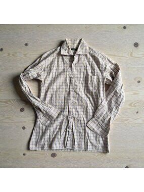 ERMENEGILDO ZEGNA Yellow Purple Plaid Button Down Shirt Size Medium